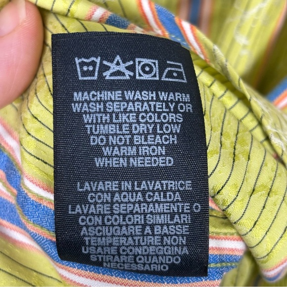 Robert Graham Striped Floral Embroidered Button-Up Shirt-Green/Blue-Men Large - Picture 9 of 9